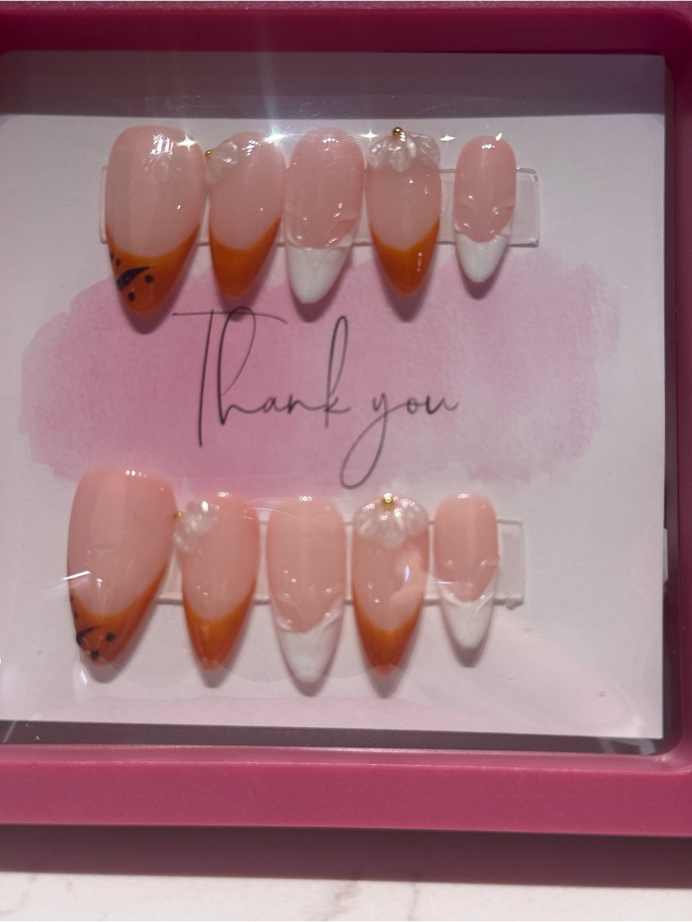 Floral Nude Pink & Orange Accent Press-On Nail Set